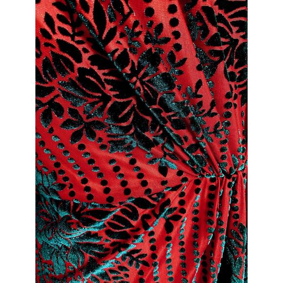 Zara Red Iridescent Teal Velvet Draped Long Sleeve Mini Dress Size M Womens NWT - Picture 5 of 10